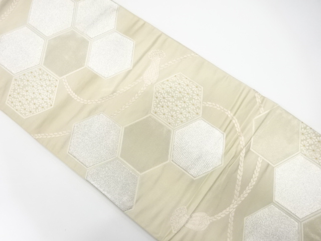 アンティーク　亀甲に菊・組紐模様織り出し袋帯（材料）